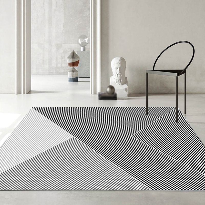 Grey Straight Stripe Rug Polyester Simple Rug Non-Slip Backing Rug for Living Room