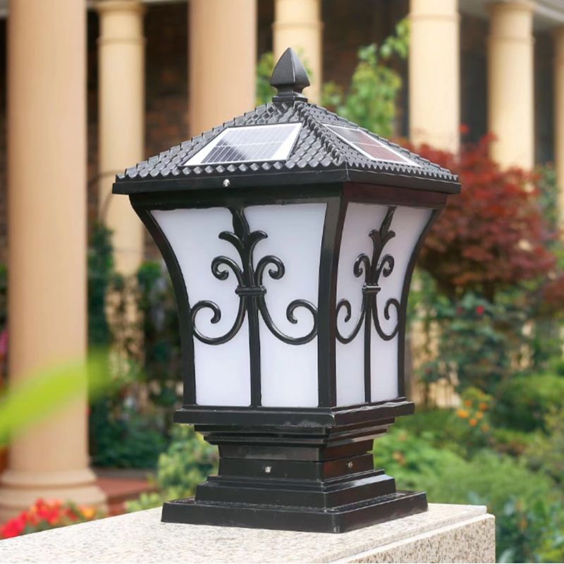 Drum Shape Metal Outdoor Lamp Modern Style 1 Light Solar Pillar Lights