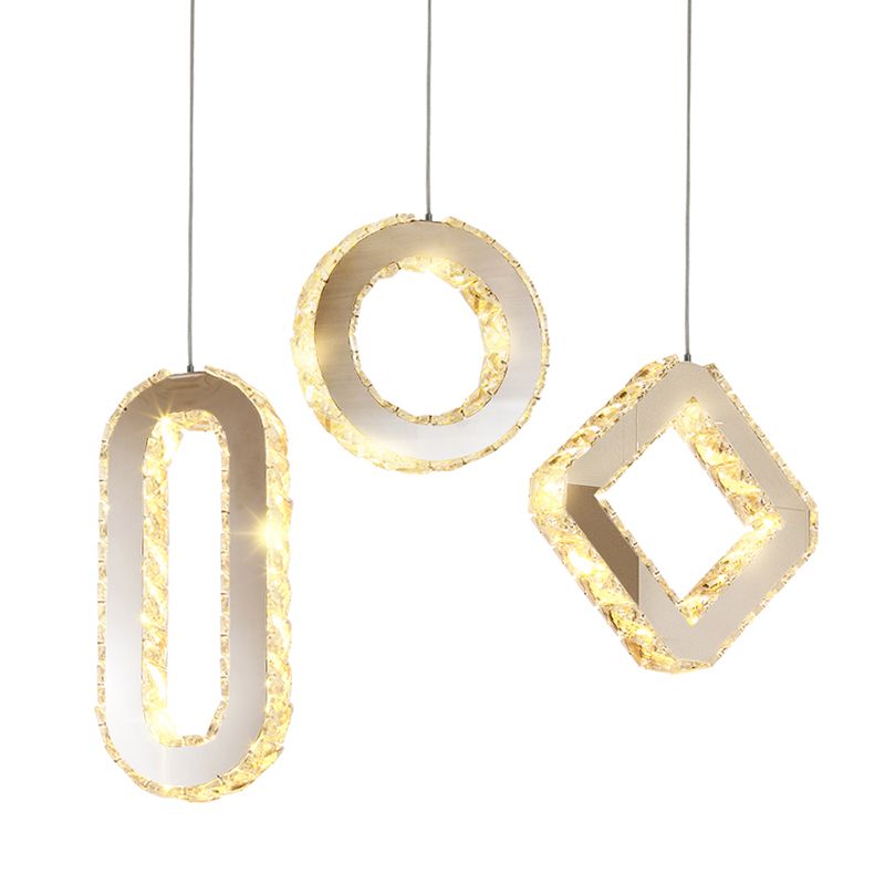 Geometrische multi-light hanger moderne stijl K9 Crystal Dining Room LED hangende verlichting in roestvrijstalen