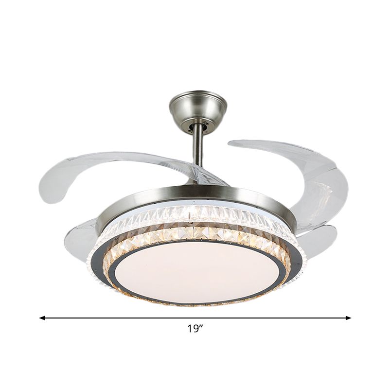 Silberschicht 4 Blades Halbflush Mount Modernismus LED Crystal Anhänger Lüfterleuchte, 19 "breit