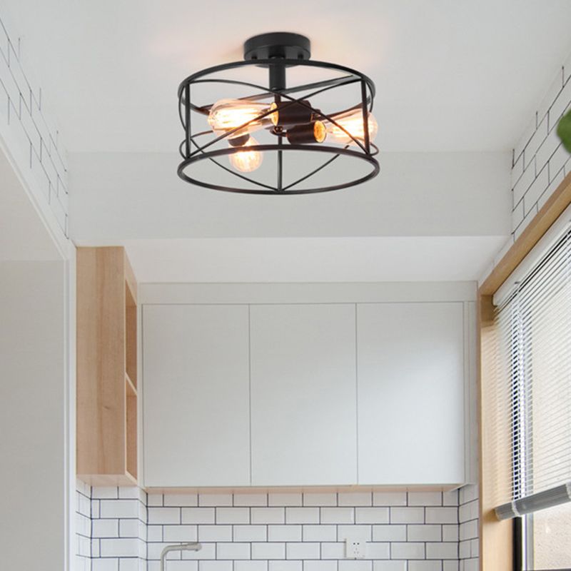 Gitterkäfig-Unterputz-Deckenleuchte, Retro-Industriestil, Metall-Deckeneinbauleuchte für Wohnzimmer