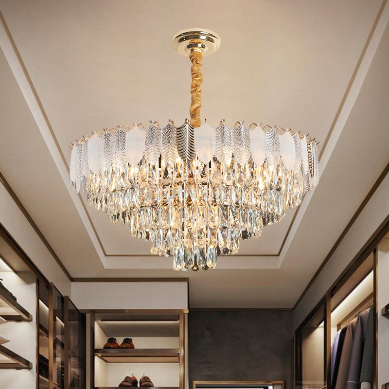 Clear 7 Heads Chandelier Pendant Light Modern Crystal Prisms Circular Ceiling Suspension Lamp