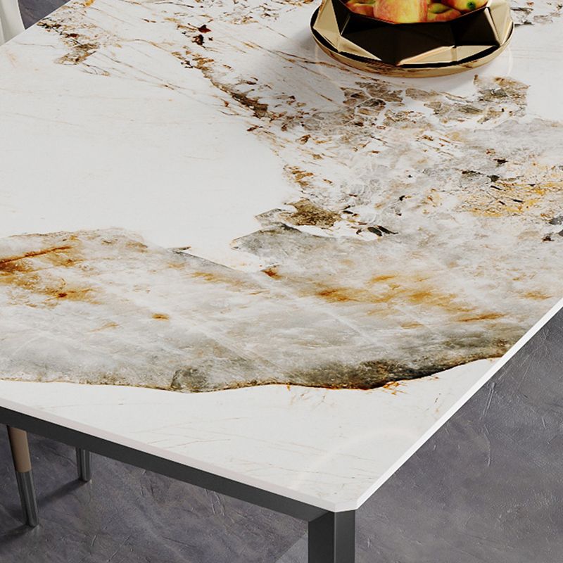 Modern Style Dining Table Sintered Stone Dining Rectangle Table with Metal Legs for Home