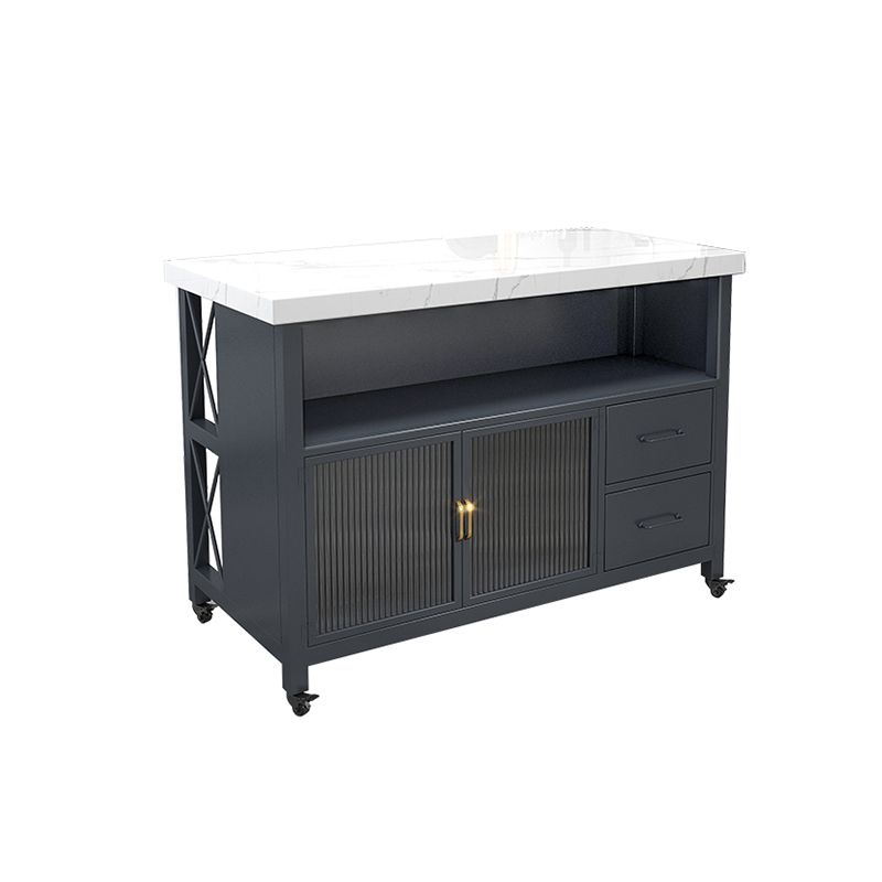 Faux Marble Rectangle Kitchen Cart with Metal Base and Wheels
