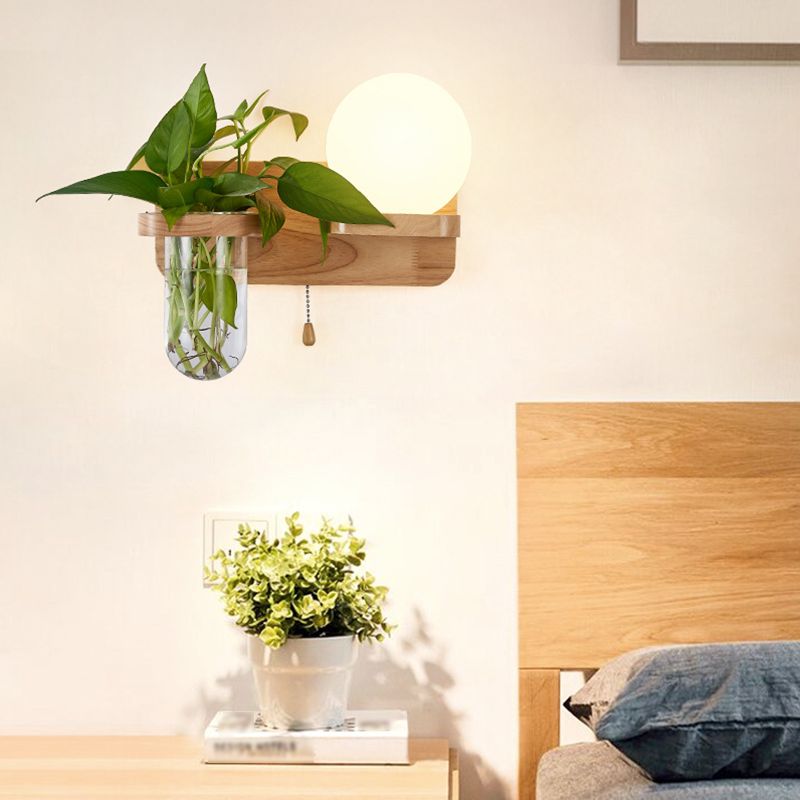 Modern Style Wall Light Fixture Wooden Wall Light Sconce without Plants for Bedroom
