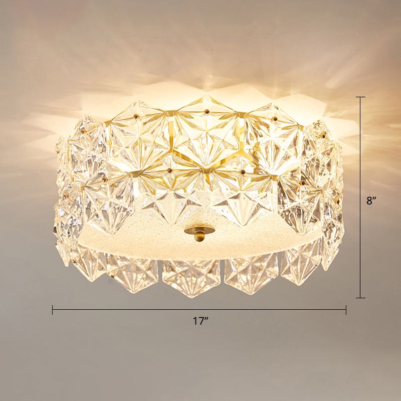 Round Clear Hexagonal Glass Flush Light Minimalistic Ceiling Mount Light for Living Room