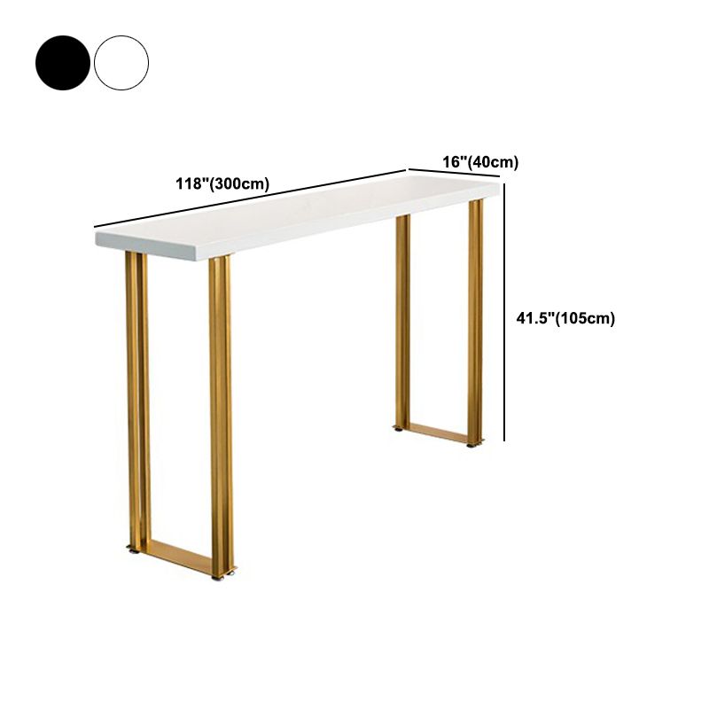 Glam Pub Table with Gold Metal Sled Rectangle Solid Wood Top Bar Table
