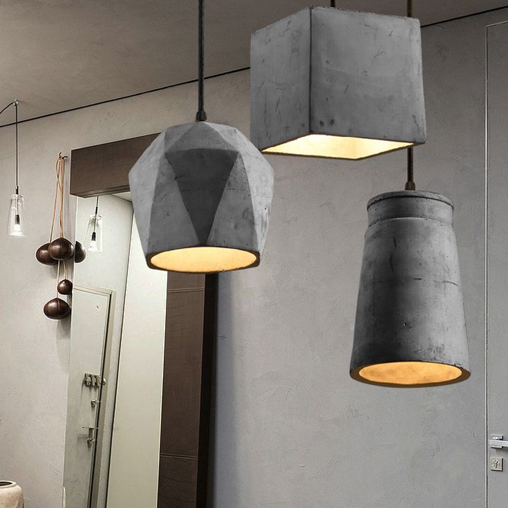 Grijze geometrische hanger lamp Minimalistisch 1-licht cementophanglicht voor eetkamer