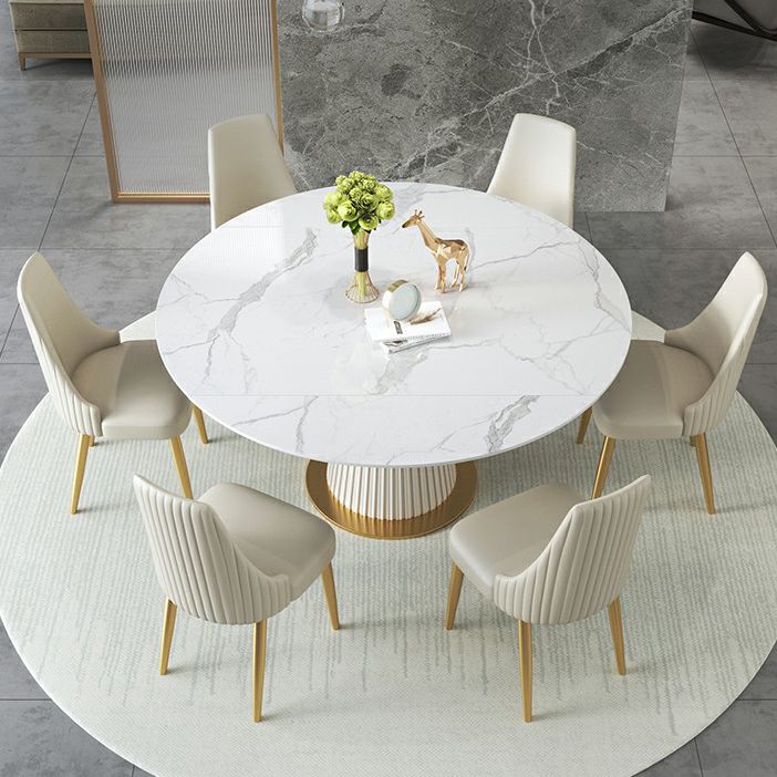 Sintered Stone Top Round Table for Restaurant Luxury White Dining Table with Pedestal Base