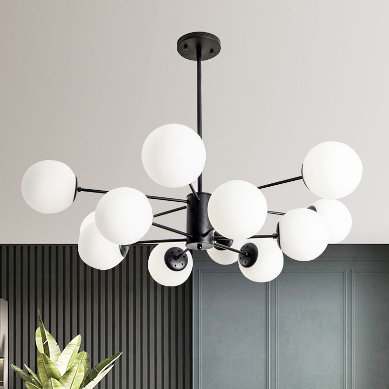 Frosted White Glass Ball Chandelier Postmodern Style Suspension Light with Burst Design