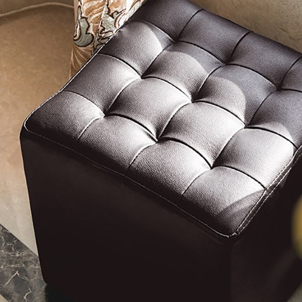 Modern Plain Ottoman Water Resistant Genuine Leather Tufted Pouf Ottoman