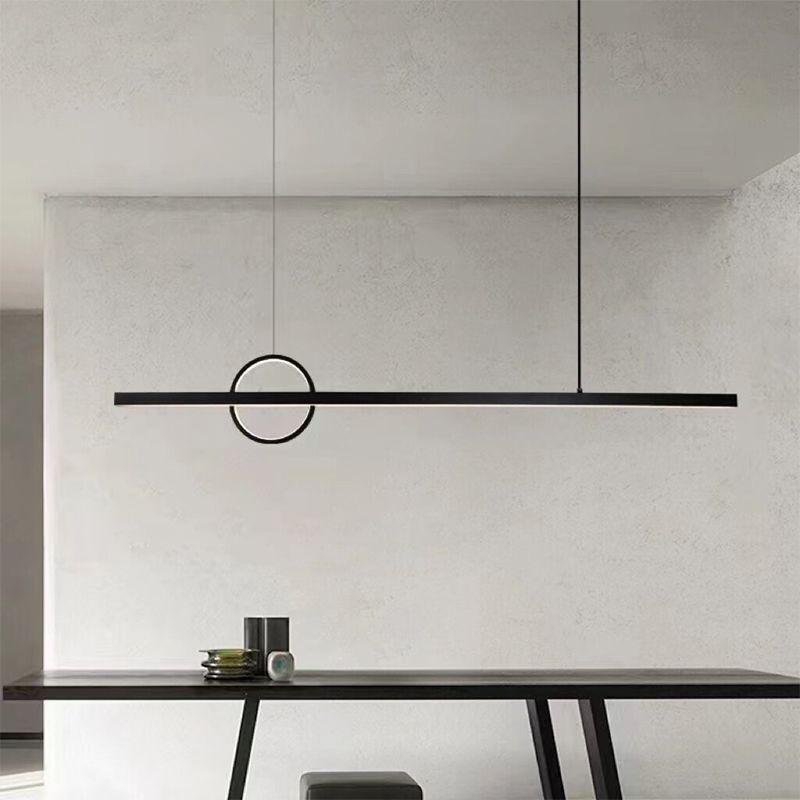 Linear Hanging Island Lights Modern Metal Chandelier Light in Black for Dining Room