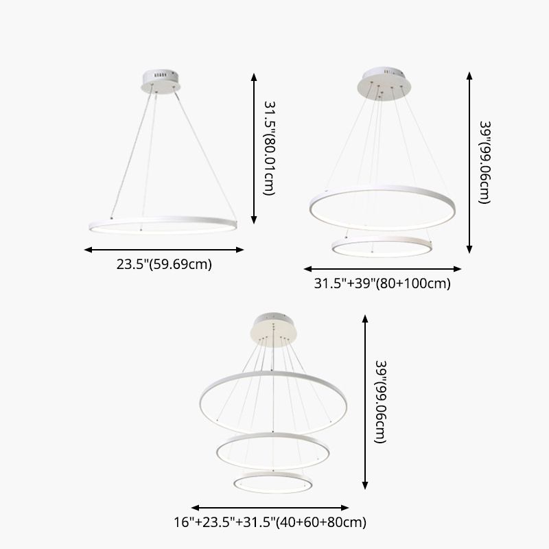 Accoglienza a sospensione ad anello bianco Fladeler a led in metallo in stile semplice per soggiorno