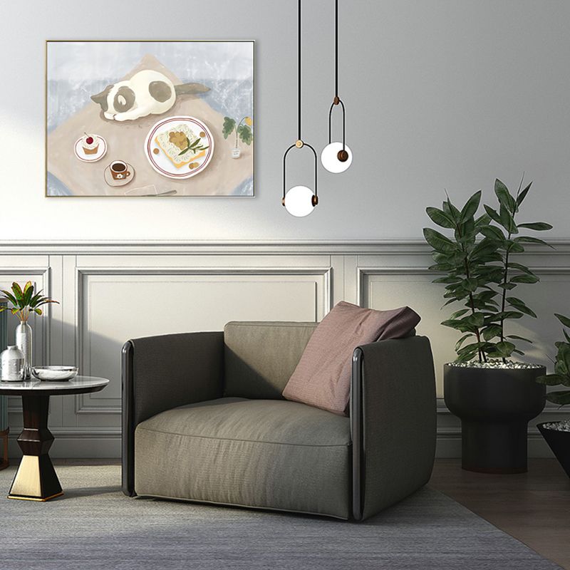 Pastel Color Cartoon Cat Painting Textured Contemporary Style Dining Room Wall Art