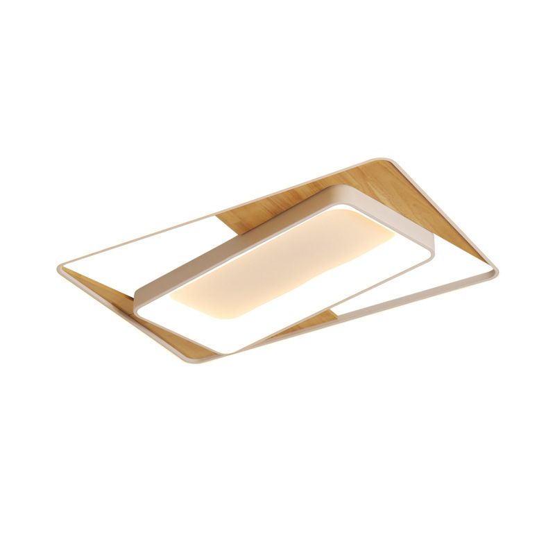 2 Tiers Splicing Acrylic Flush Light Nordic Style Wood-White LED Ceiling Mount Lamp in Warm/White Light