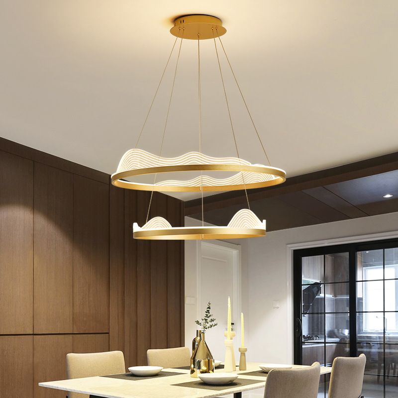 Ultra-modern Round Hanging Chandelier Metal Suspension Lighting with Lace Decoration for Living Room
