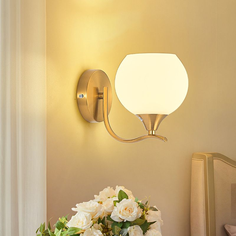Modern Metal Wall Sconce Dome Shape Vanity Lamp with Glass Shade for Bathroom
