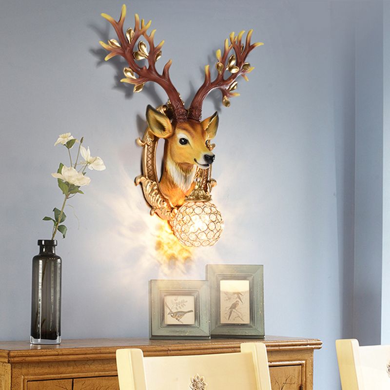 20 "/24" W 1 lichte hars wandlamp klassieke stijl zilver/wit/gouden herten kopvormige woonkamer sconce lampje met bolkristal schaduw