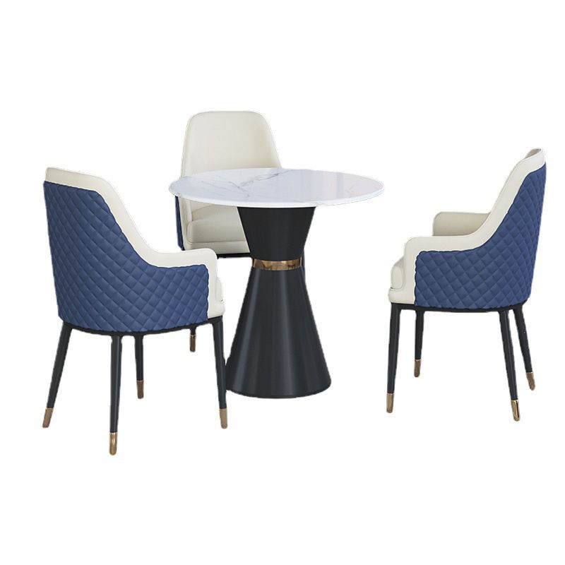 Contemporary Faux Marble Dining Table Set Round 1/2/3/4/5 Pieces Dining Set for Home Use