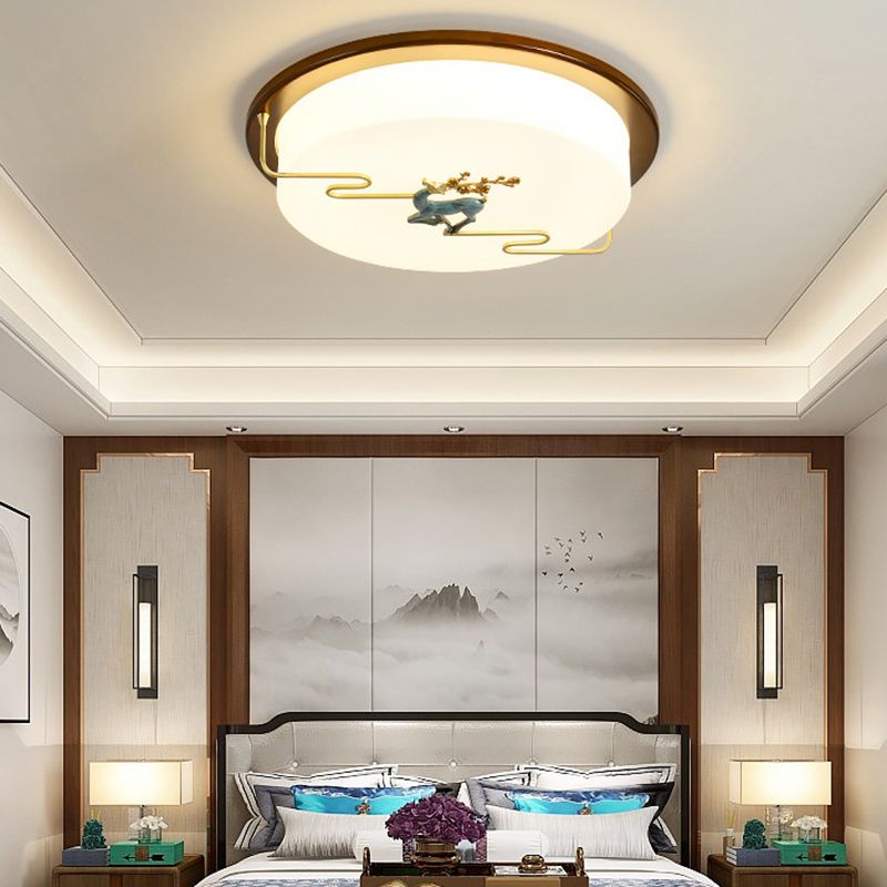 Chinese Style Ceiling Light Wood 1 Light LED Flush Mount Ceiling Fixture