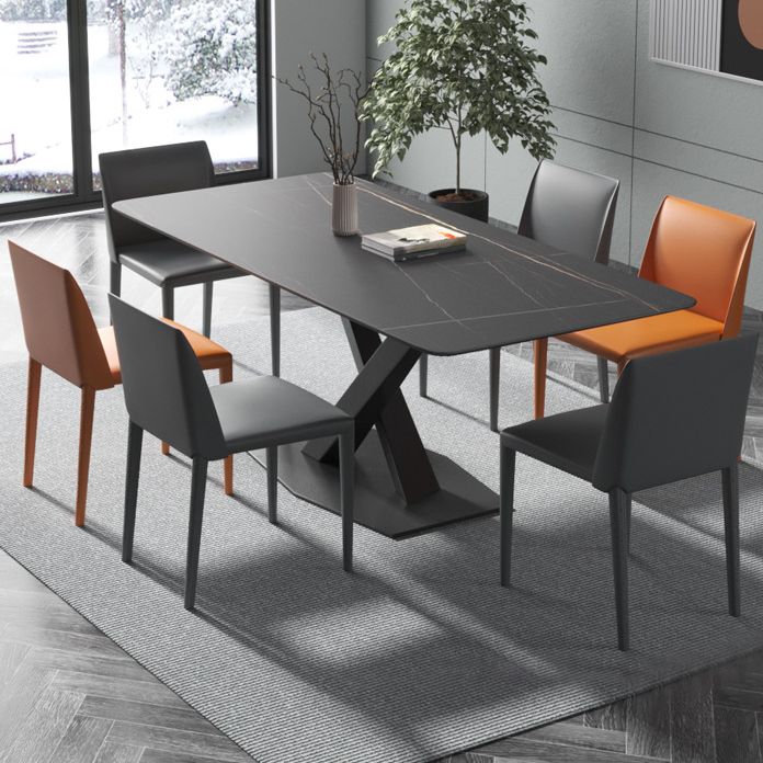 Contemporary Rectangle Dining Room Table Sintered Stone Table with Pedestal Base
