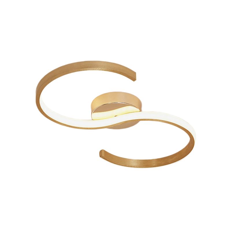 Plafonnier LED en acrylique en forme de S Simple, éclairage de plafond en or, lumière blanche/chaude/télécommande, gradation continue