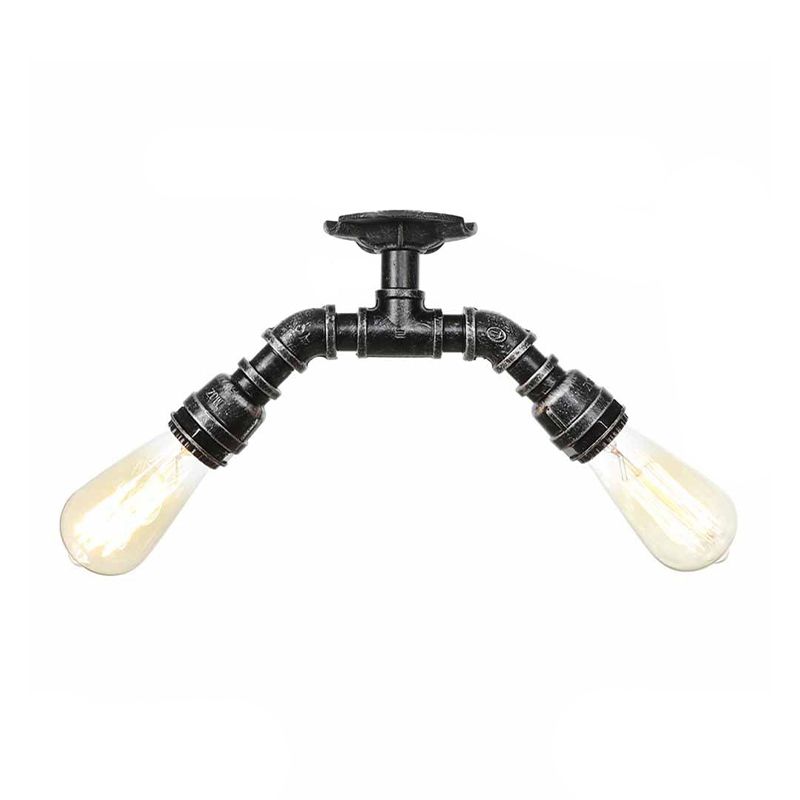 Bare Bulb Indoor Semi Flush Mount Retro Metallic 2 Lights Antique Silver/Aged Brass/Antique Bronze Close to Ceiling Lamp