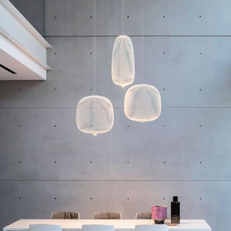 Oval Forged Iron Cage Pendant Lighting Modern Minimalist LED Hanging Lamp for Living Room