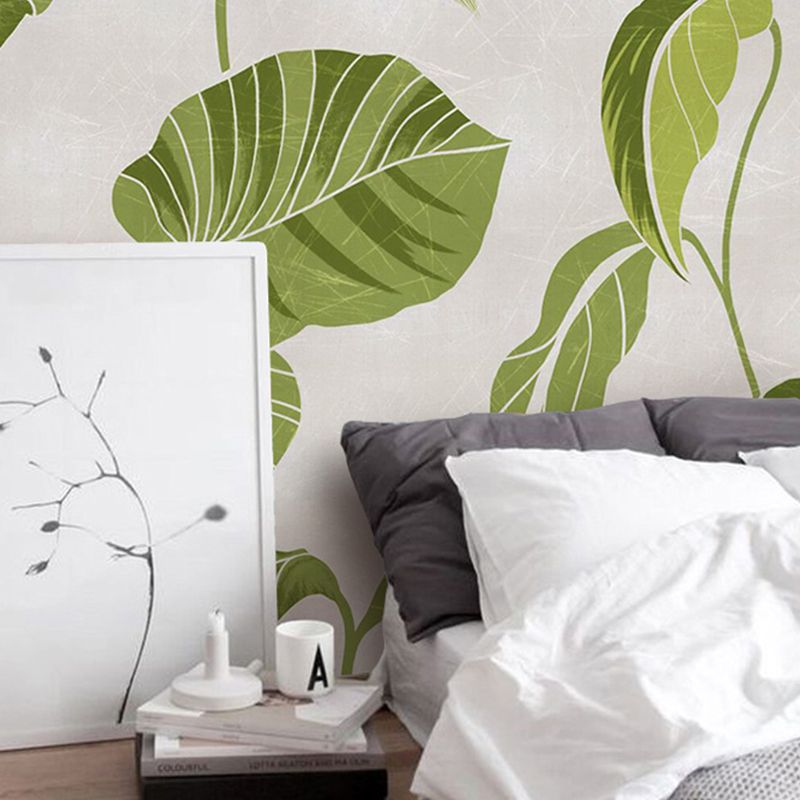 Luxurious Leaf Mural Wallpaper Pastel Green Fresh Wall Covering for Home Decoration