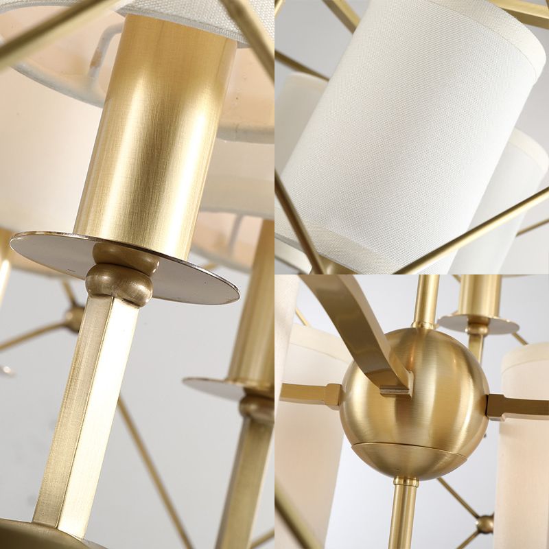 Lámpara de araña cilíndrica de latón metal nórdico 6 cabezas accesorio de iluminación colgante con sombra de tela
