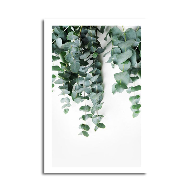 Nordic Botanic Vine Wall Art Green Textured Canvas Print for House Interior