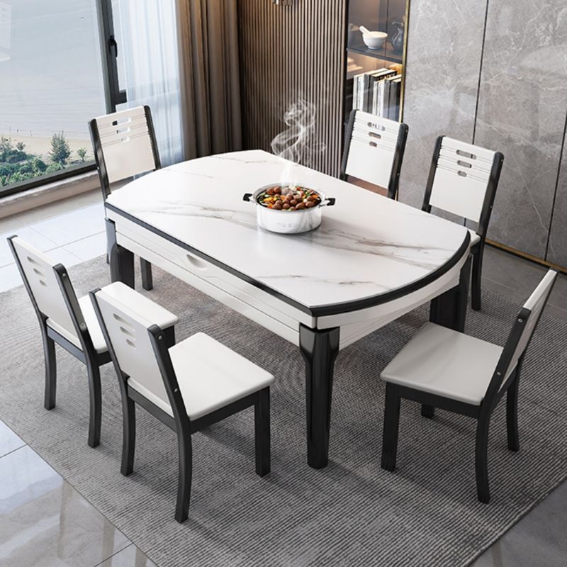 Modern Simple Dining Table Rectangle Shape Dinner Table with Wooden Base for Living Room