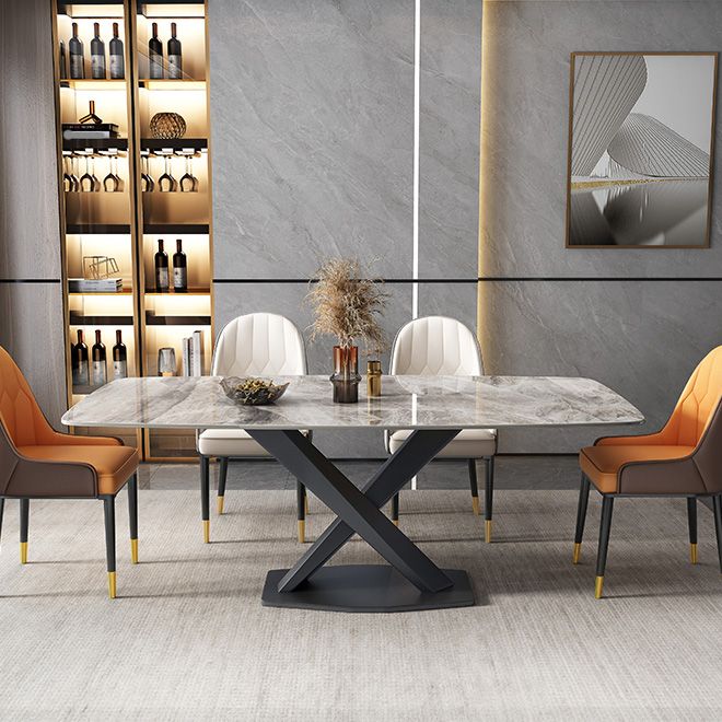 Glam Dinner Table Rectangle Stone Dining Room Table for Home