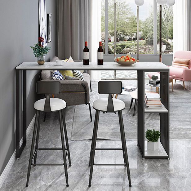 Rectangle Living Room Pub Height Dining Table Marble Bistro Table with Storage