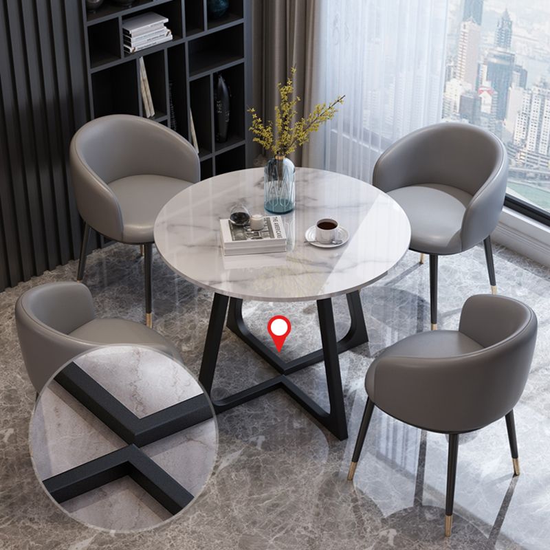 Wooden Dining Room Table for 2 Person Round Tabletop with Metal Pedestal Base