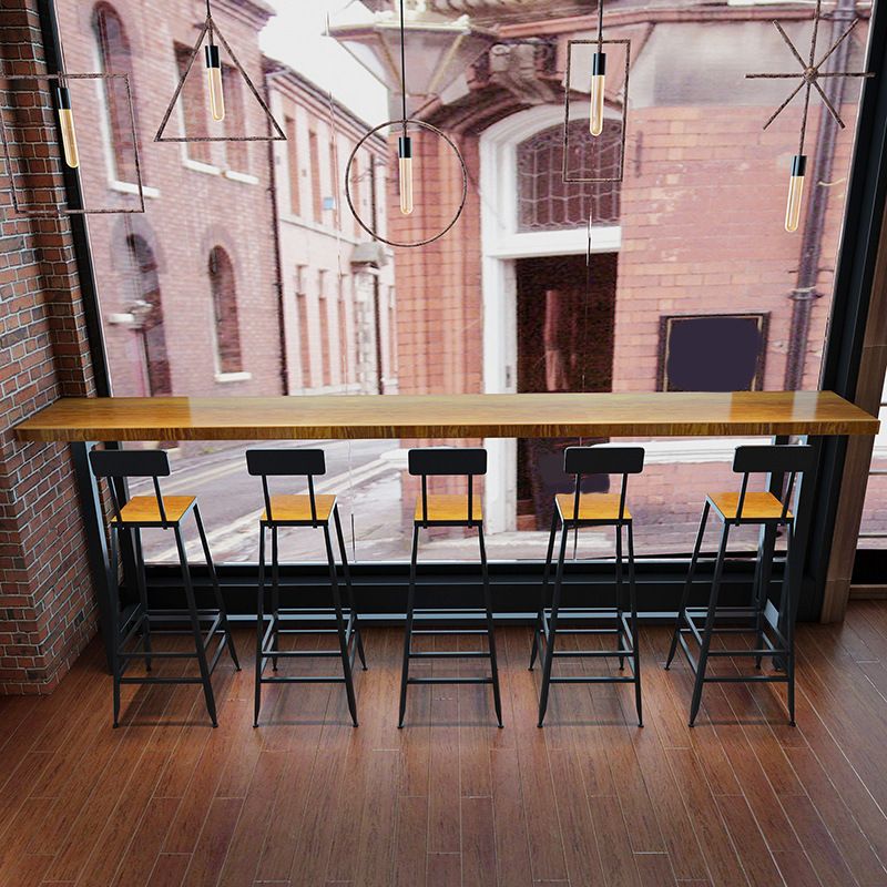 Industrial Rectangle Bar Table Set 1/6 Pieces Solid Wood Fixed Counter Table