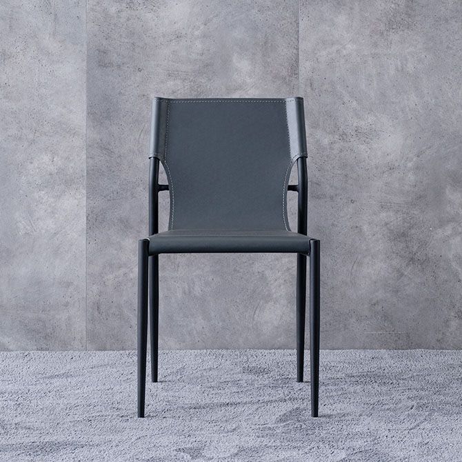 Accueil Chaises de salle à manger sans accoudoirs Chaises d'appoint en cuir avec pieds en métal (Ensemble de 2)