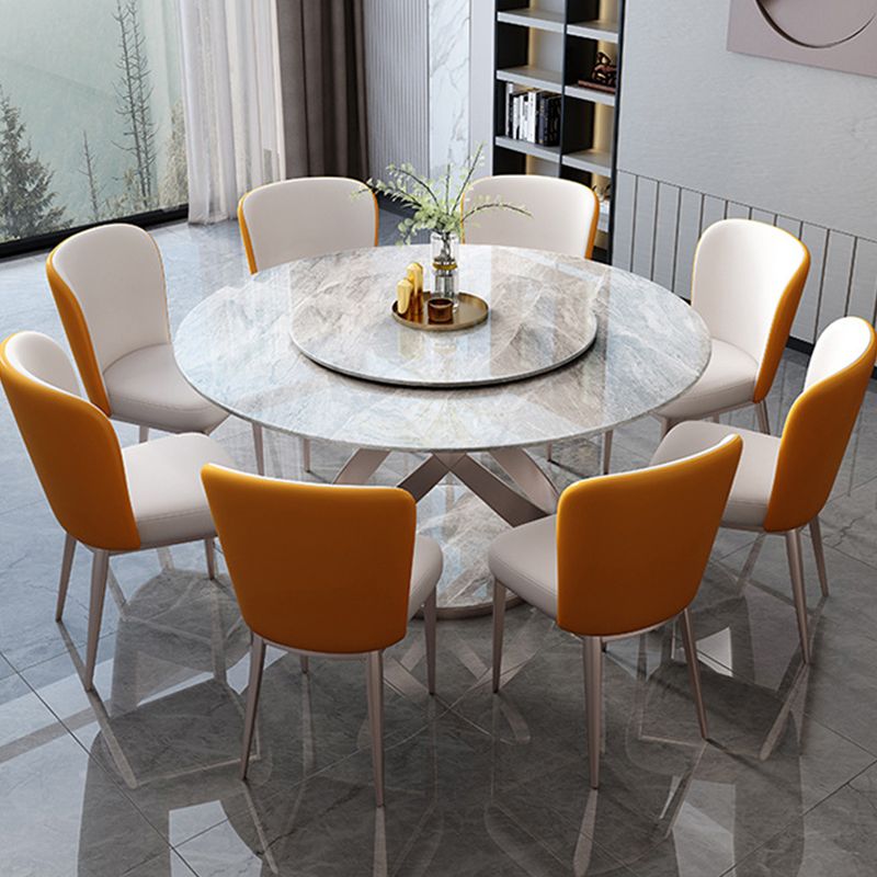 Mesa de comedor de piedra redonda de mesa contemporánea con base de pedestal sin plataforma giratoria