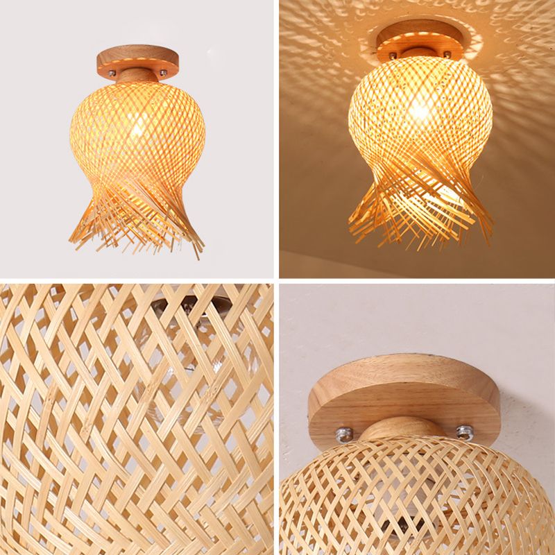 Asian Style Ceiling Lamp Bamboo Flush Mount Light for Hallway