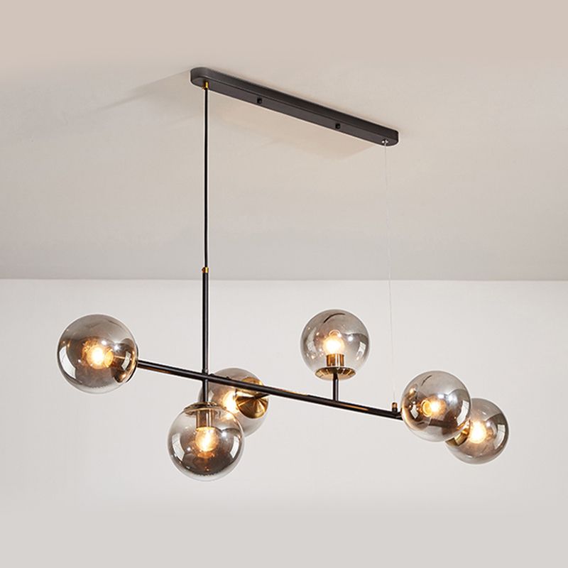 46 - Inch 6 - Light Island Pendant Iron and Glass Ball Shade Ceiling Fixture