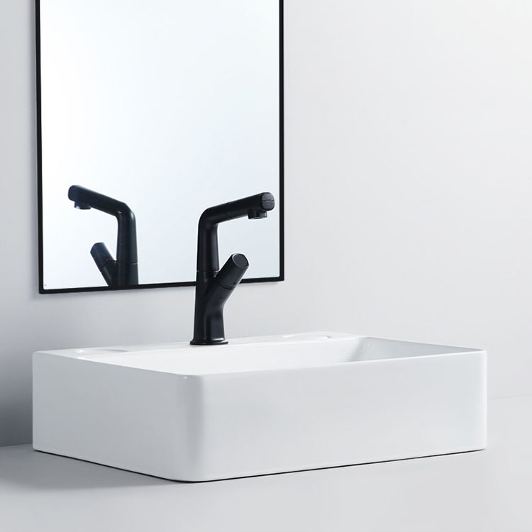 Modern Bathroom Sink Porcelain Rectangular Vessel Lavatory Sink with Pop-Up Drain