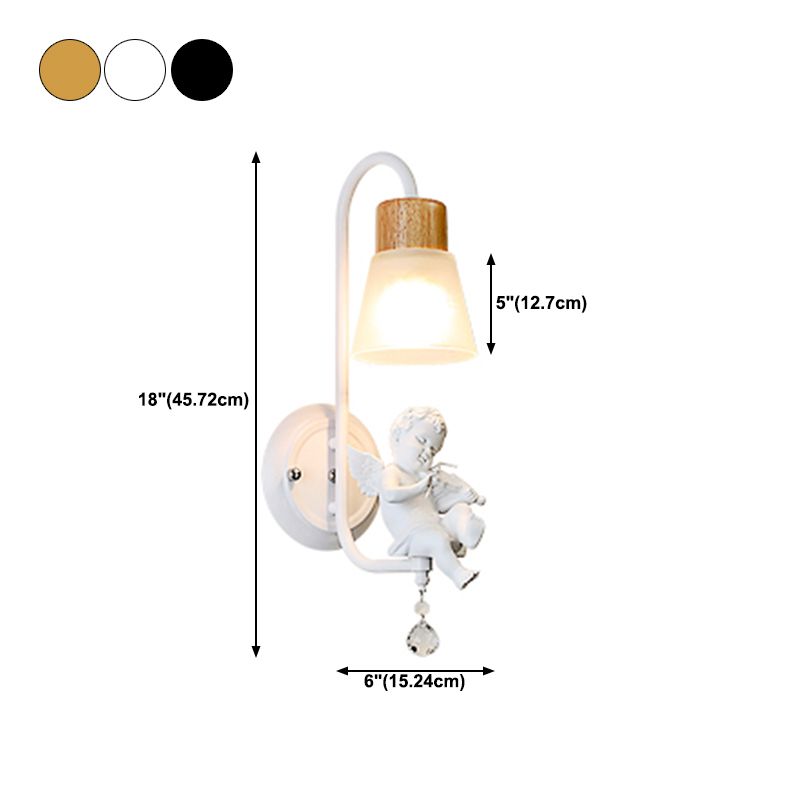 Modern Kids Wood Wall Sconce Geometric Shape Metal Wall Light with Glass Shade for Bedroom