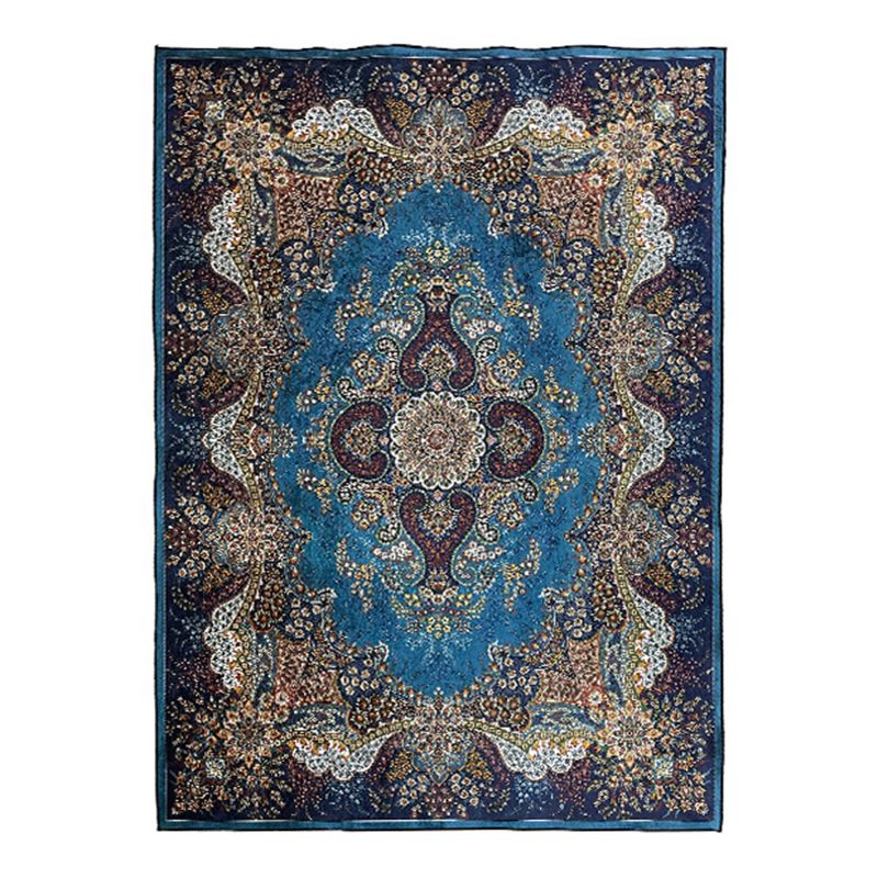 Blau traditioneller Teppich Polyester Graphic Teppich Waschbar für Wohnzimmer