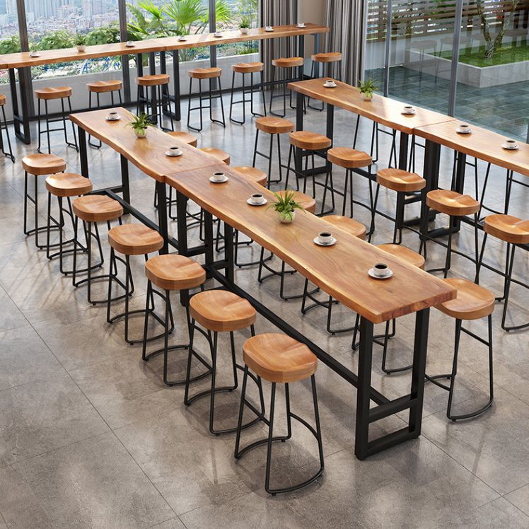 Modern Trestle Bar Height Pub Table Solid Wood Natural Bar/Dinette Table for Shop