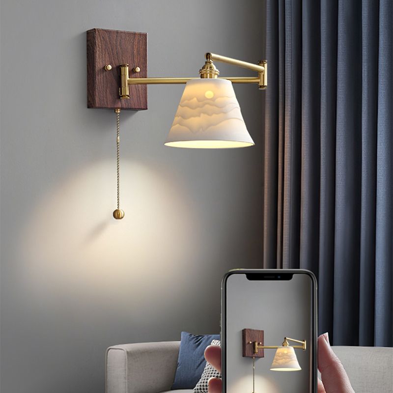 Arm Adjustable Wall Sconce 1-Light Modern Style Wall Mount Lamp with Ceramics Shade