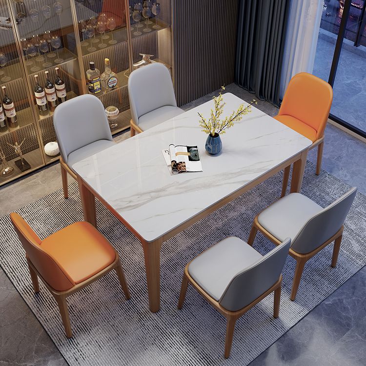 Mid-Century Modern Dining Table Stone Top Natural Finish Legs Dinner Table without Chair