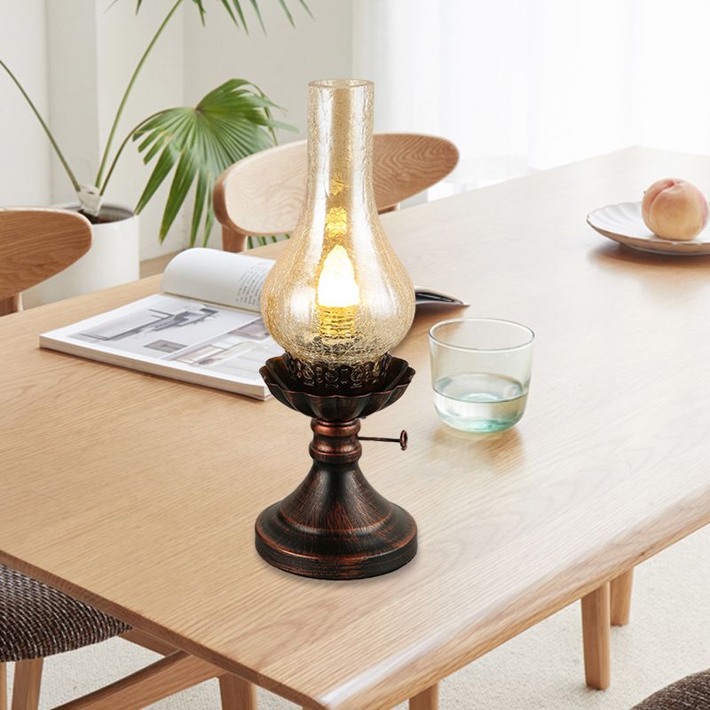 Copper Vase Shade Table Lighting Factory Tan Crackle/Yellow Glass 1-Head Bedside Desk Lamp with Metal Base