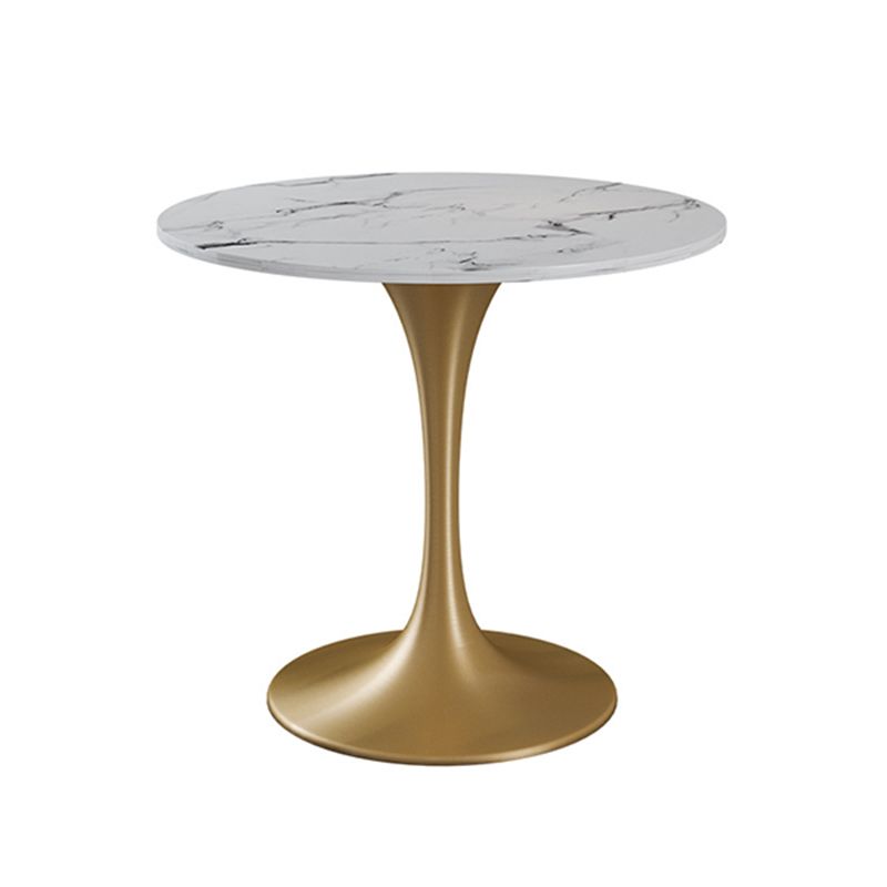 Round Golden Base Dining Table Glam Stone Table for Dining Room