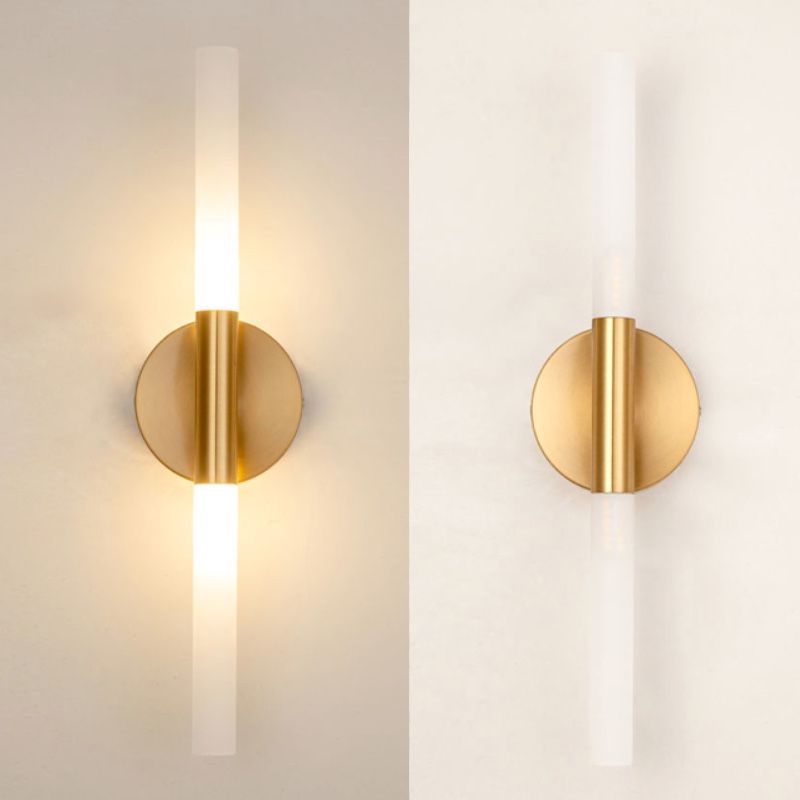 Nordic Style Strip Shape Sconce Light 2 Lights Wall Mount Lamp in Gold for Bedroom