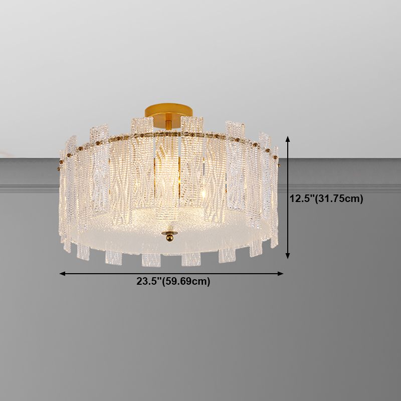 Glass Drum Shape Ceiling Flush Mount Light Modern Style Gold Ceiling Mount Light Fixture